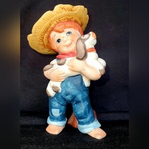 Charming Vtg Figurine Of Boy Huck With His Dog / Puppy